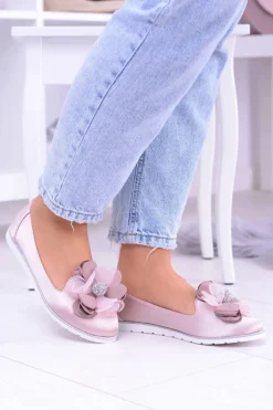 Aksamitne Różowe Baleriny Z Dużym Kwiatem Fumiko