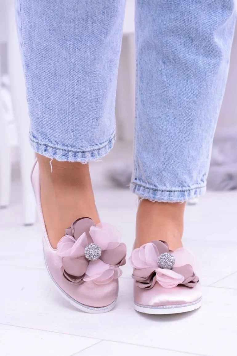 Aksamitne Różowe Baleriny Z Dużym Kwiatem Fumiko