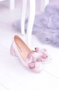 Aksamitne Różowe Baleriny Z Dużym Kwiatem Fumiko