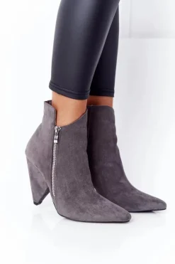 Asymetryczne Botki Na Obcasie Lu Boo Szare