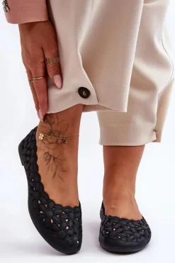 Ażurowe Baleriny Damskie Czarne Visionary