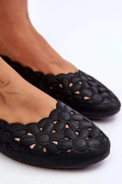 Ażurowe Baleriny Damskie Czarne Visionary