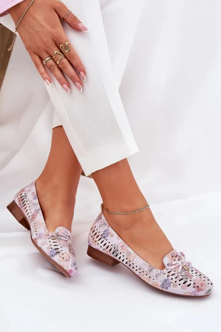 Ażurowe Baleriny Z Kokardką W Kwiaty Eko Zamszowe Multikolor Amepitrea