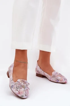 Ażurowe Baleriny Z Kokardką W Kwiaty Eko Zamszowe Multikolor Amepitrea