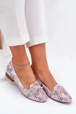 Ażurowe Baleriny Z Kokardką W Kwiaty Eko Zamszowe Multikolor Amepitrea