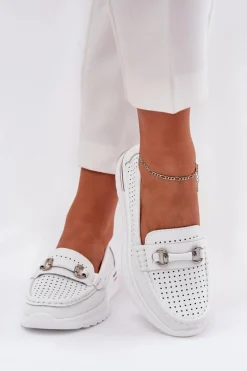 Ażurowe Baleriny Z Naturalnej Skóry Vinceza 95331 Białe