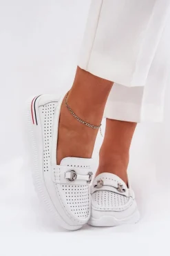 Ażurowe Baleriny Z Naturalnej Skóry Vinceza 95331 Białe