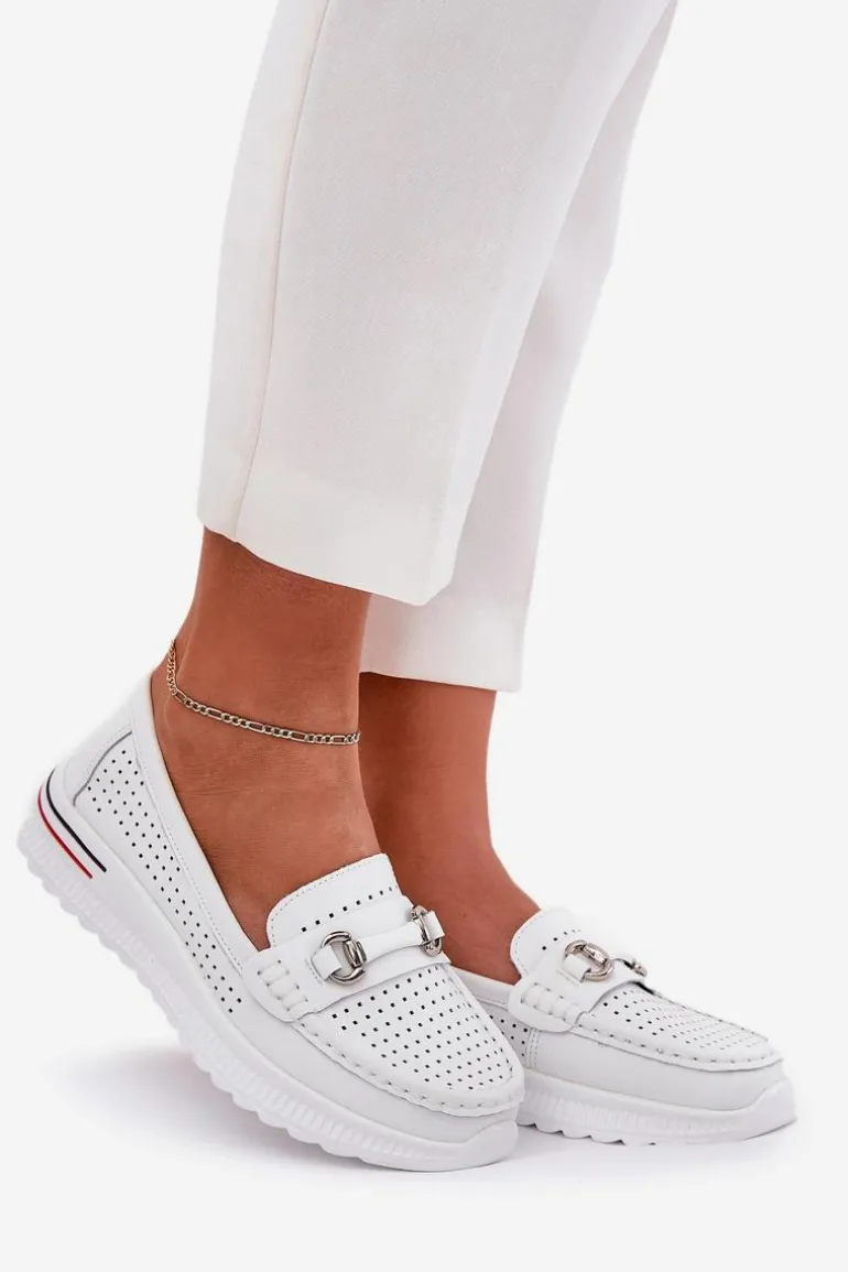 Ażurowe Baleriny Z Naturalnej Skóry Vinceza 95331 Białe