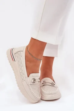 Ażurowe Baleriny Z Naturalnej Skóry Vinceza 95331 Beżowe