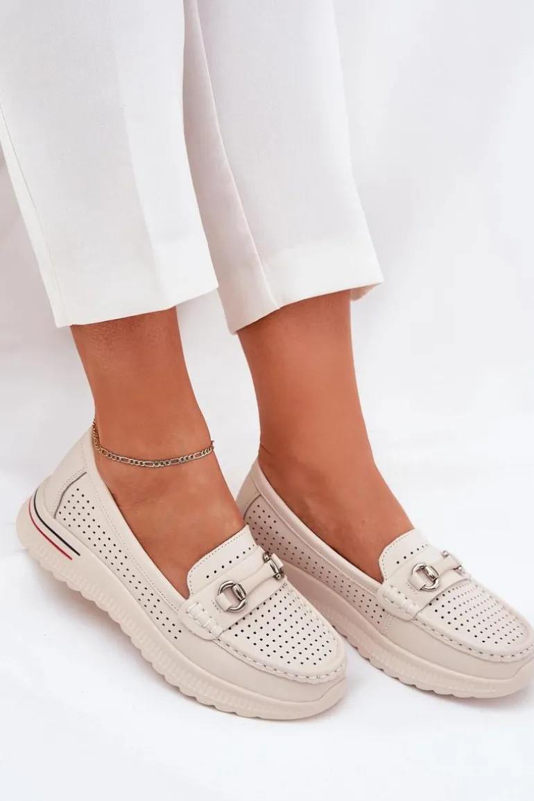 Ażurowe Baleriny Z Naturalnej Skóry Vinceza 95331 Beżowe