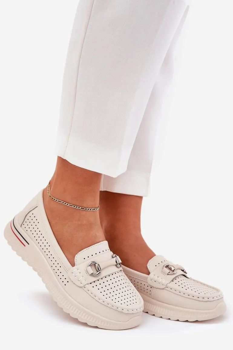 Ażurowe Baleriny Z Naturalnej Skóry Vinceza 95331 Beżowe