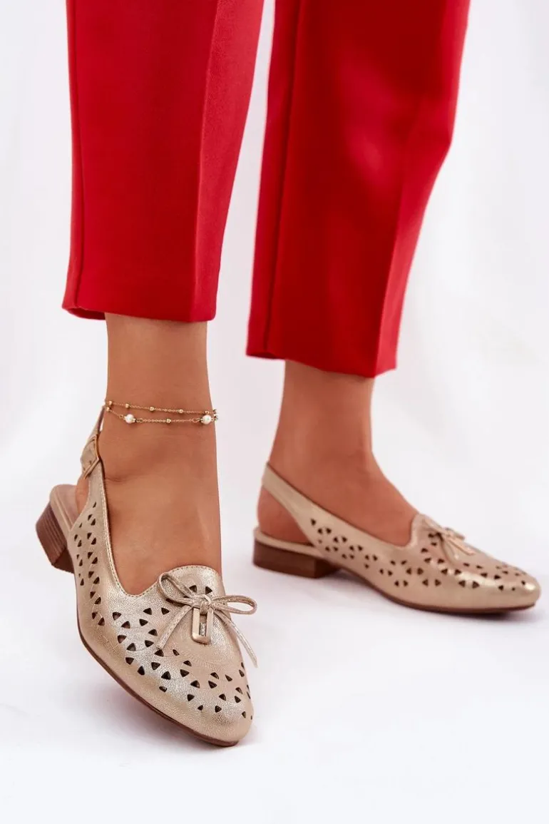 Ażurowe Baleriny Z Odkrytą Piętą Złote Navinnia