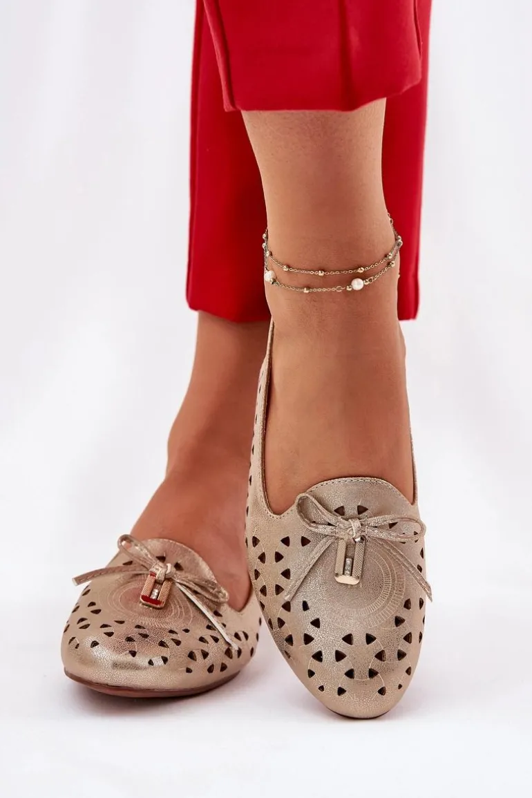 Ażurowe Baleriny Z Odkrytą Piętą Złote Navinnia