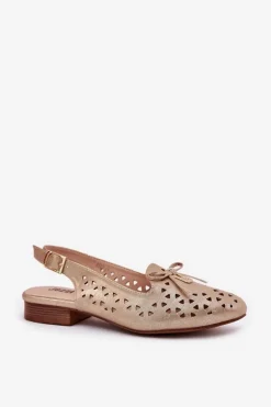 Ażurowe Baleriny Z Odkrytą Piętą Złote Navinnia