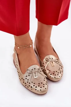 Ażurowe Baleriny Z Odkrytą Piętą Złote Navinnia