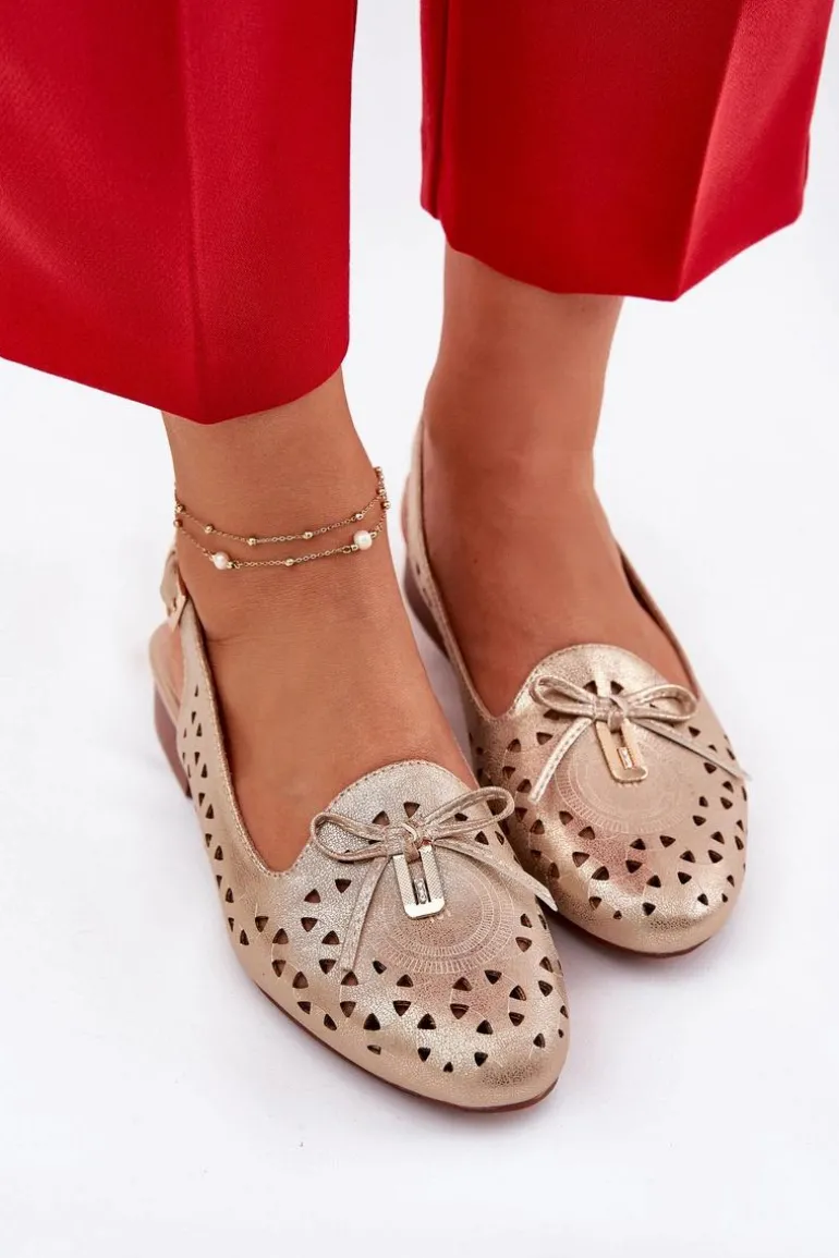 Ażurowe Baleriny Z Odkrytą Piętą Złote Navinnia