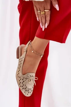 Ażurowe Baleriny Z Odkrytą Piętą Złote Navinnia