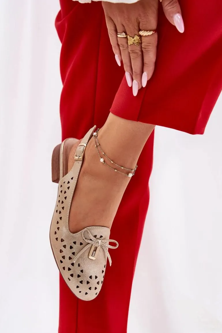 Ażurowe Baleriny Z Odkrytą Piętą Złote Navinnia