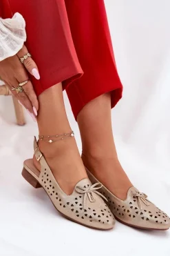 Ażurowe Baleriny Z Odkrytą Piętą Złote Navinnia