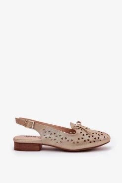 Ażurowe Baleriny Z Odkrytą Piętą Złote Navinnia