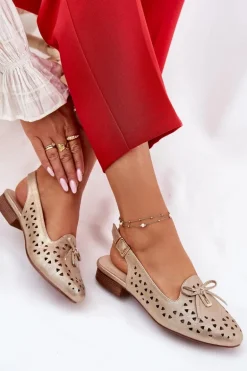 Ażurowe Baleriny Z Odkrytą Piętą Złote Navinnia