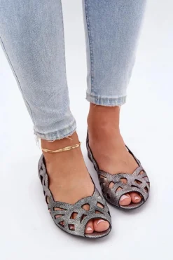 Ażurowe Baleriny Z Odkrytymi Palcami Srebrne Calgis