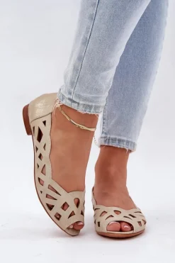 Ażurowe Baleriny Z Odkrytymi Palcami Złote Calgis