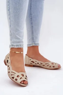 Ażurowe Baleriny Z Odkrytymi Palcami Złote Calgis