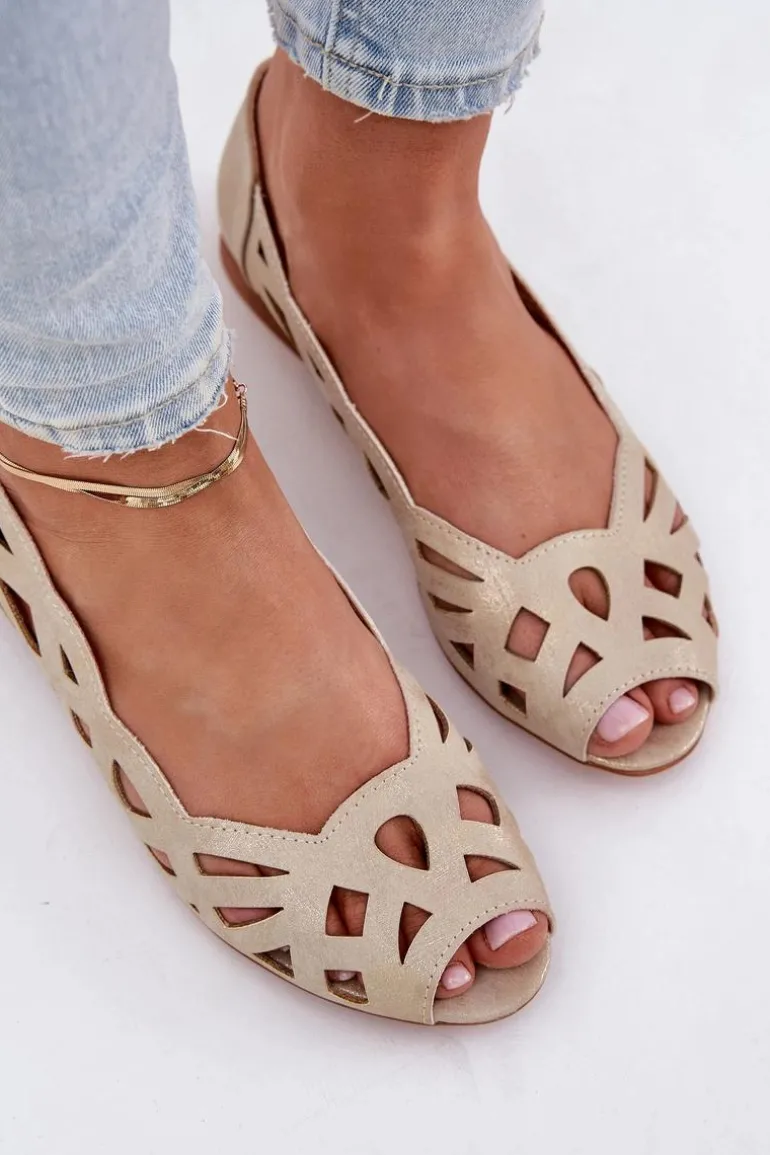 Ażurowe Baleriny Z Odkrytymi Palcami Złote Calgis