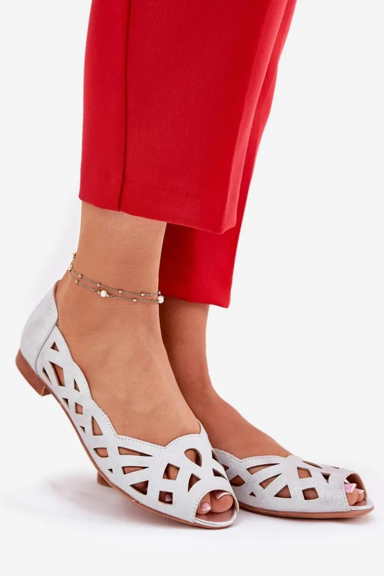 Ażurowe Baleriny Z Odkrytymi Palcami Srebrne Calgis