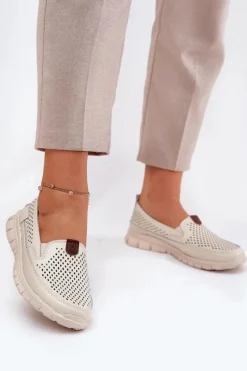 Ażurowe Baleriny Ze Skóry Naturalnej Vinceza 95336 Beżowe