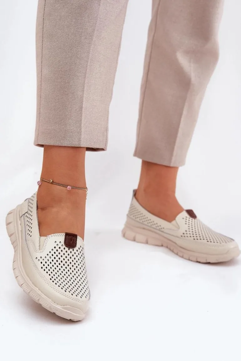 Ażurowe Baleriny Ze Skóry Naturalnej Vinceza 95336 Beżowe