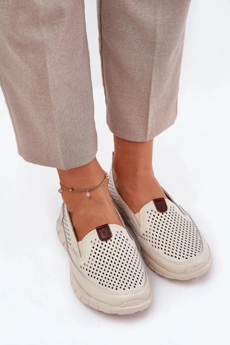 Ażurowe Baleriny Ze Skóry Naturalnej Vinceza 95336 Beżowe