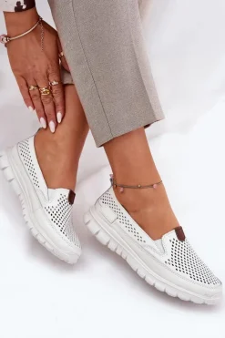 Ażurowe Baleriny Ze Skóry Naturalnej Vinceza 95336 Białe