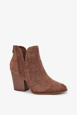 Ażurowe Botki Damskie Na Słupku S.Barski HY51-060 Brązowe