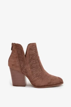 Ażurowe Botki Damskie Na Słupku S.Barski HY51-060 Brązowe