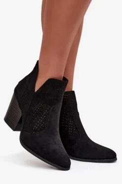 Ażurowe Botki Damskie Na Słupku S.Barski HY51-060 Czarne