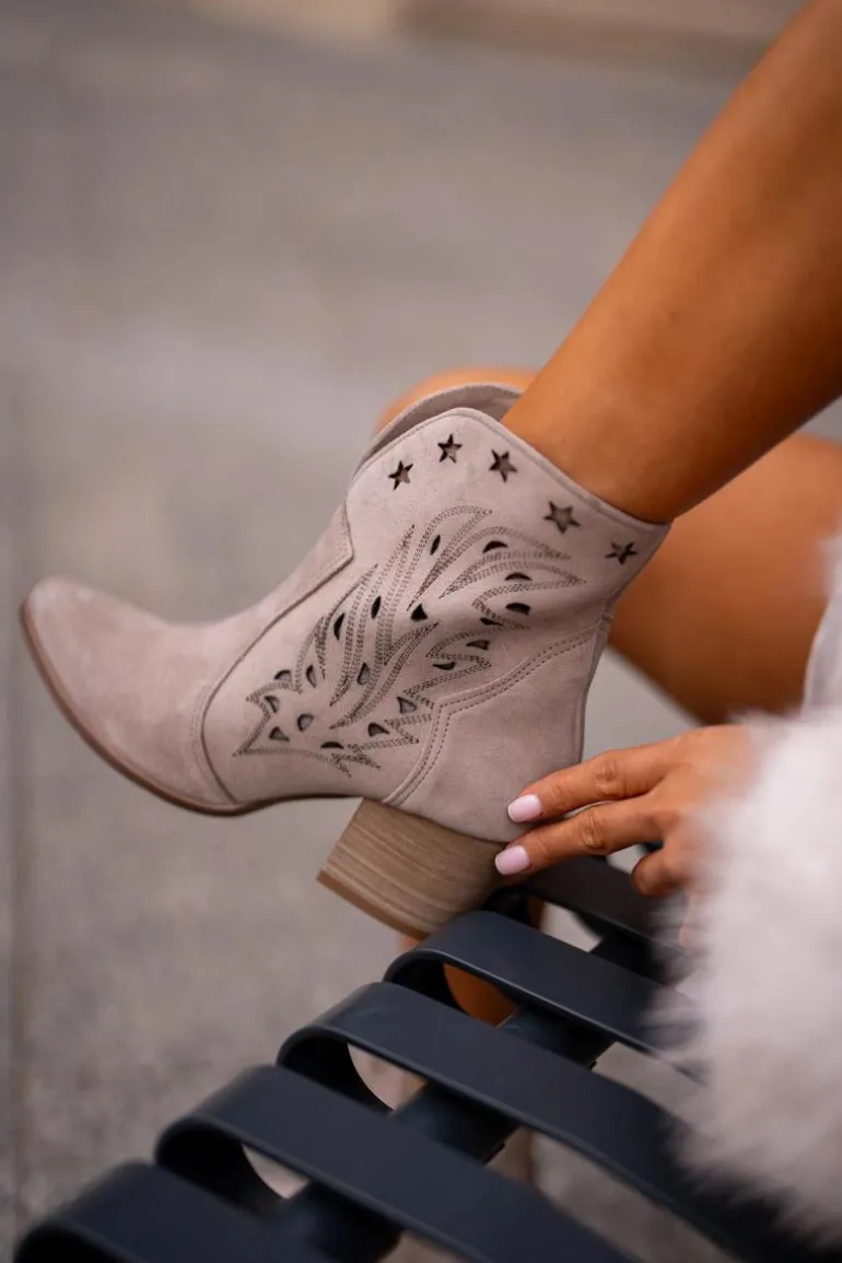 Ażurowe Botki Kowbojki Zamszowe Na Słupku Lewski 3613 Cappucino