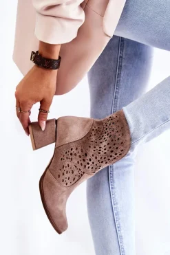 Ażurowe Botki Lewski Shoes 3166 Cappucino