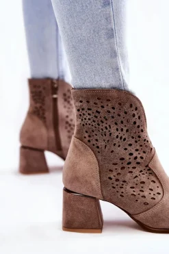 Ażurowe Botki Lewski Shoes 3166 Cappucino