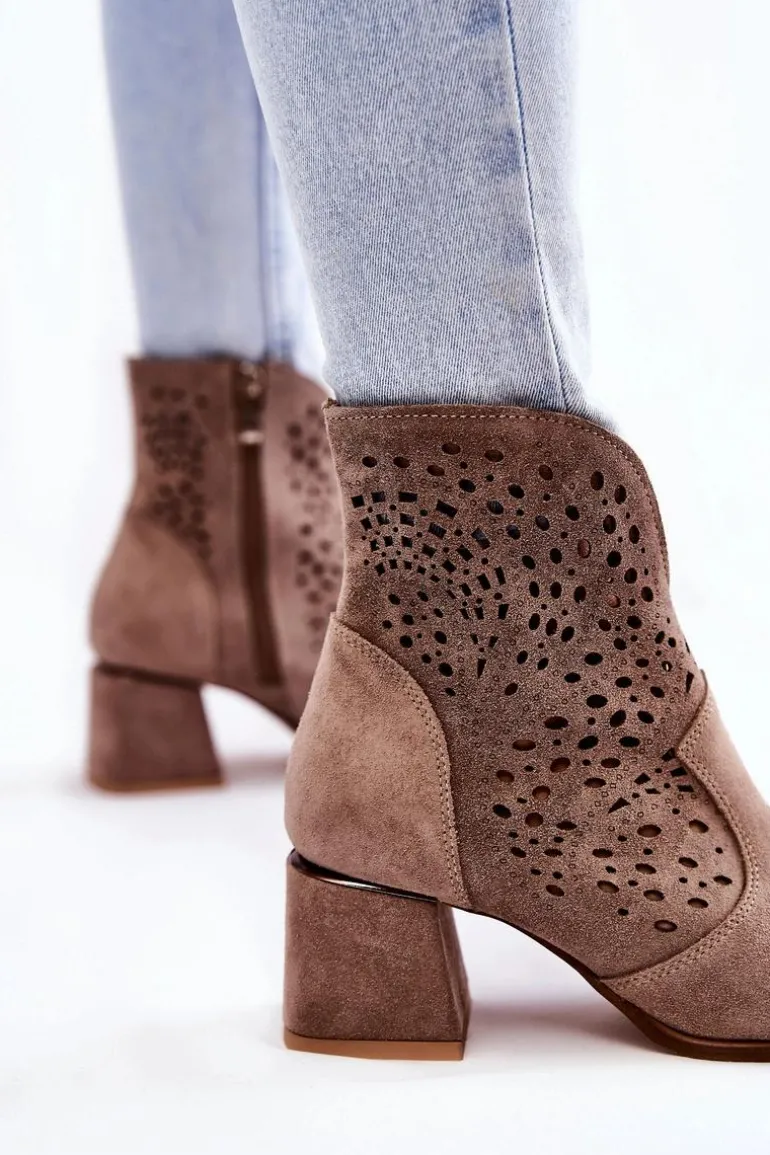 Ażurowe Botki Lewski Shoes 3166 Cappucino