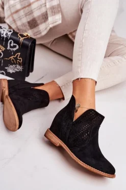 Ażurowe Botki Na Koturnie Czarne Melanie