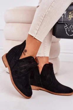 Ażurowe Botki Na Koturnie Czarne Melanie