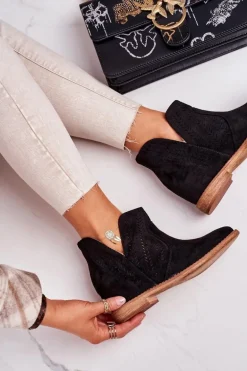 Ażurowe Botki Na Koturnie Czarne Melanie