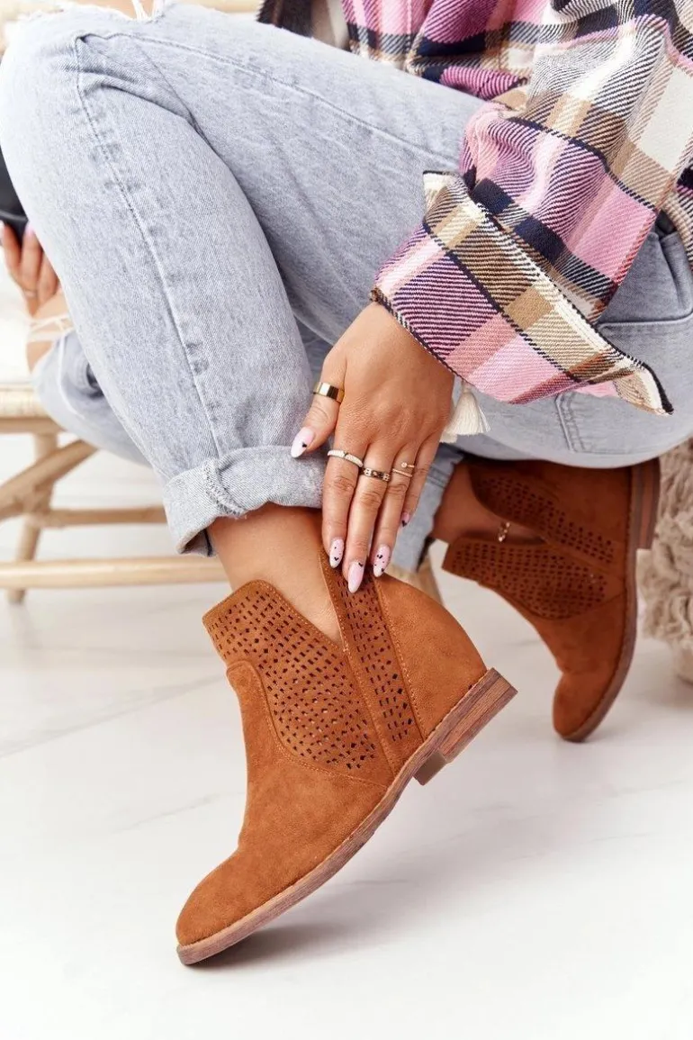 Ażurowe Botki Na Koturnie S.Barski Camel