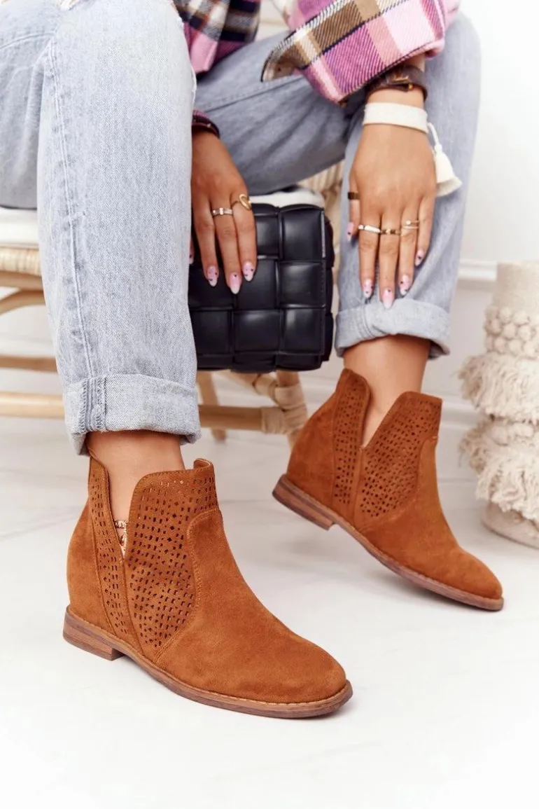 Ażurowe Botki Na Koturnie S.Barski Camel