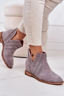 Ażurowe Botki Na Koturnie Szare Melanie