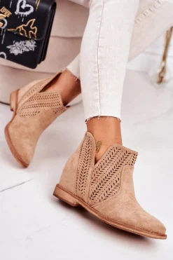 Ażurowe Botki Na Koturnie Beżowe Melanie