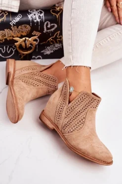 Ażurowe Botki Na Koturnie Beżowe Melanie