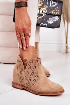 Ażurowe Botki Na Koturnie Beżowe Melanie